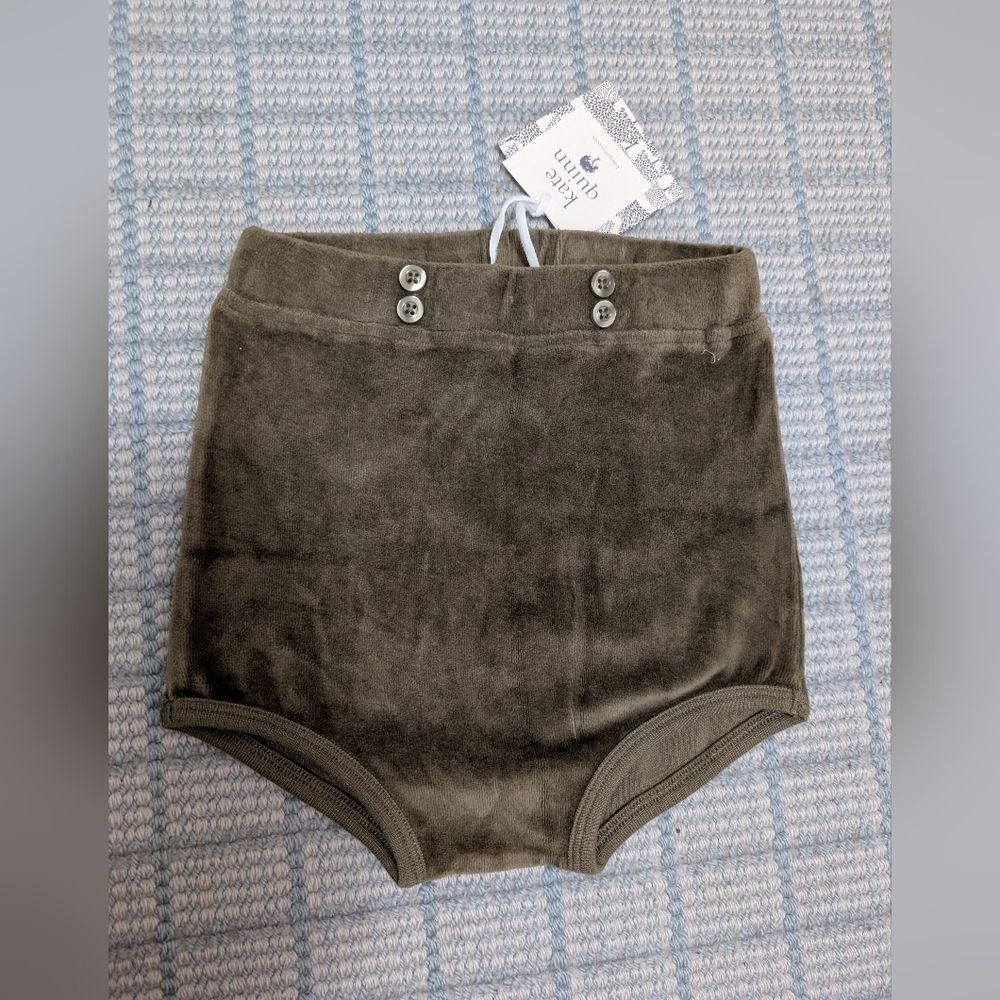 NWT Kate Quinn Velour Velvet Bloomer Shorts Button Green Size 12-18 Months